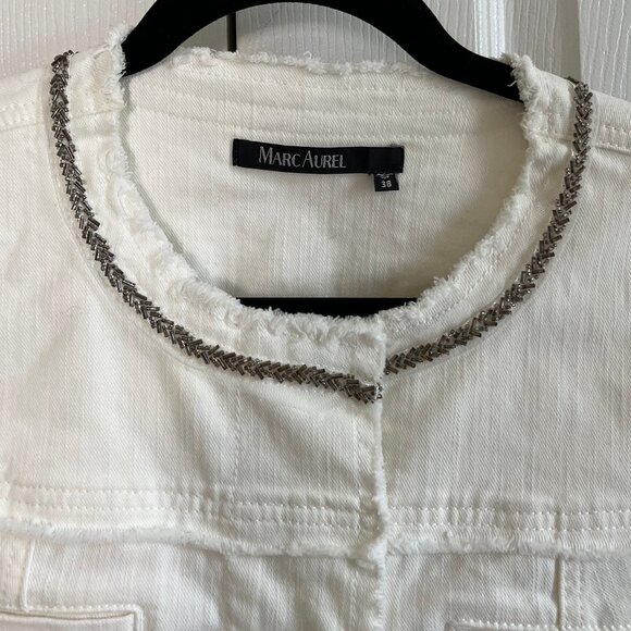 Marc Aurel White Denim Jacket with beaded and gosse detail - size 38 / medium - Picture 4 of 15